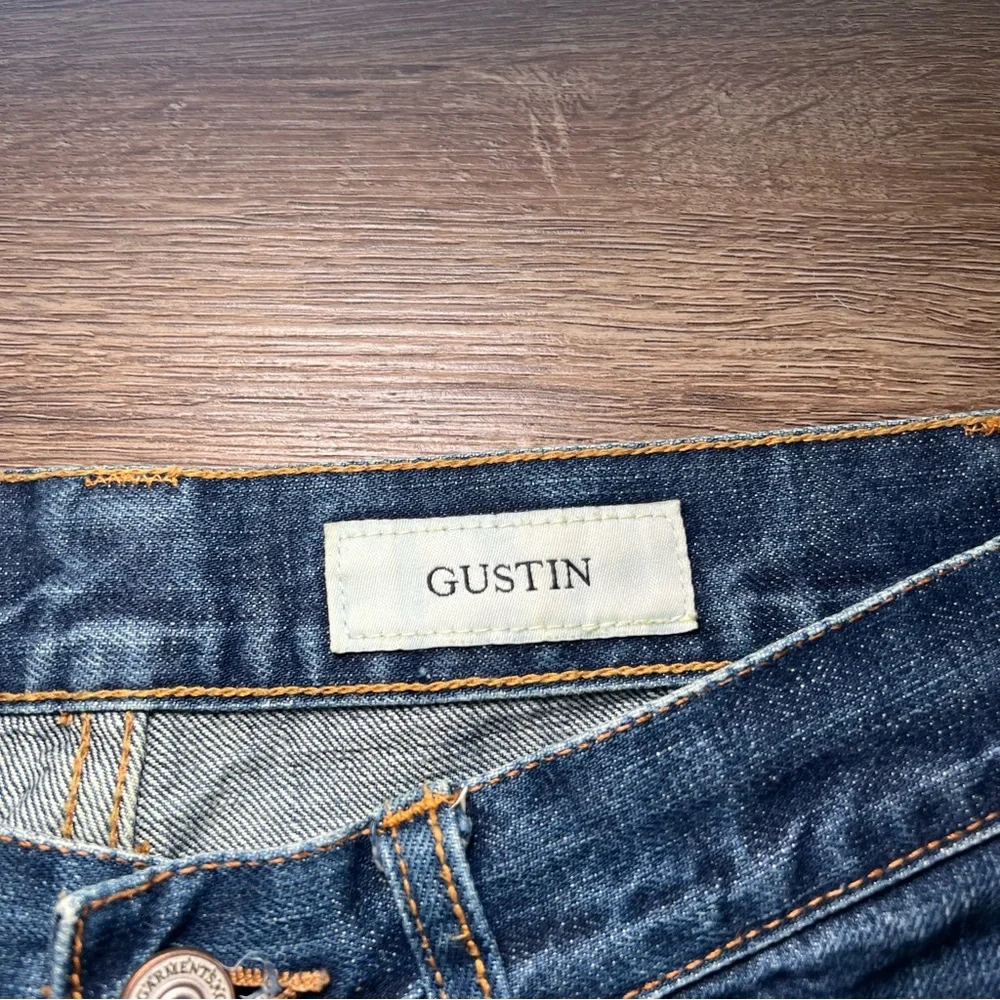 GUSTIN Mens Straight Fit Dark Wash Blue Denim Jeans